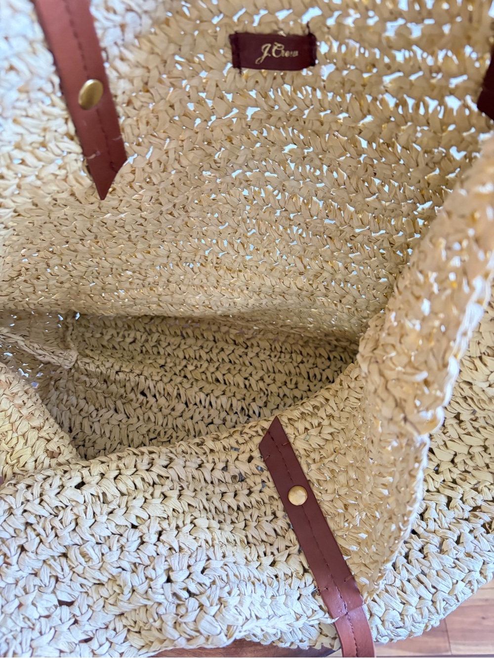 J. Crew Woven Market Tote with Brown Leather Straps - Picture 4 of 7